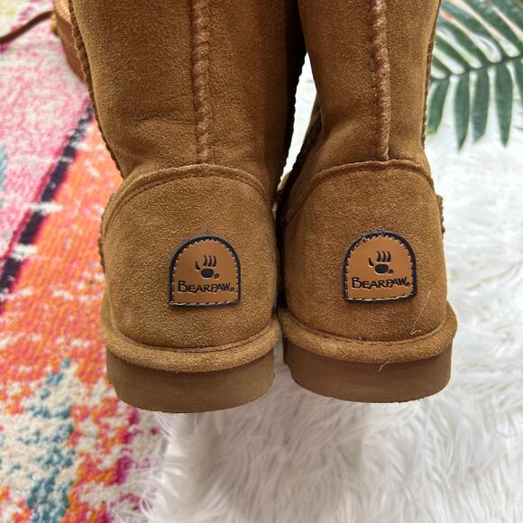 BearPaw Brown Tan Suede Short Wide Hickory Boot 10 Winter - Picture 7 of 9